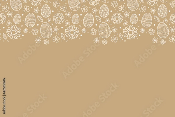 Fototapeta Simple Easter background with hand drawn eggs and flowers. Vector