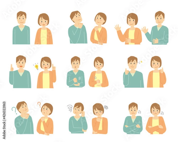 Fototapeta シニア　ミドル　中年　夫婦　顔　表情　感情　喜怒哀楽