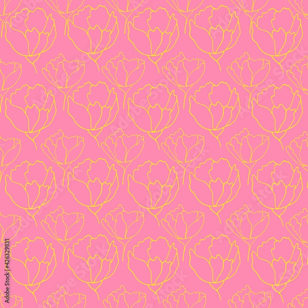 Fototapeta flower buds contour vector seamless pattern botanical illustration heads of flowers on a contrasting background