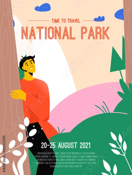 Obraz Vector poster of Time to Travel Outdoors concept
