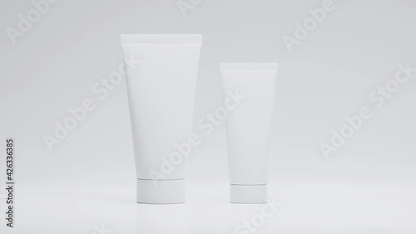 Fototapeta Creative minimalistic shot cosmetic packaging plastic mock up. Mock-up for branding and label. 3D render