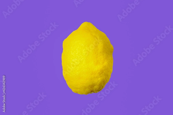 Obraz Lemon isolated without shadow on a violet background . Fresh bright juicy fruits. Healthy eating concept, vitamin C absorption, complementary colors.