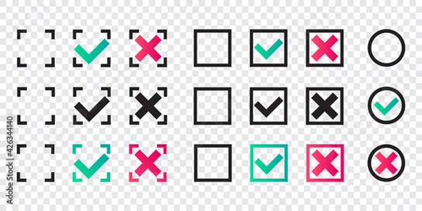 Obraz Check and cancel buttons collection. EPS 10 vector.