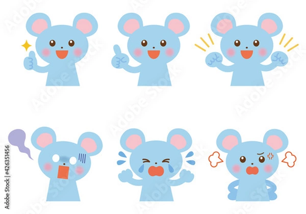 Fototapeta ねずみ　表情　イラストセット