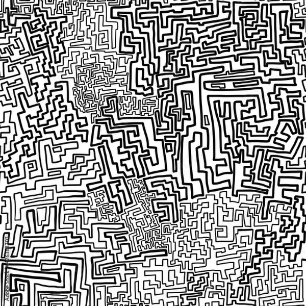 Fototapeta A pattern of black zigzag lines on a white background. Bitmap image. Design for wallpaper, fabrics, textiles.
