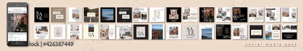 Fototapeta Social media pack Posts for internet content, site for Bloggers, Fashion, ad, Lifestyle brands, Creative businesses blog. Set of square Presentation templates. Unique trendy website slider frames.