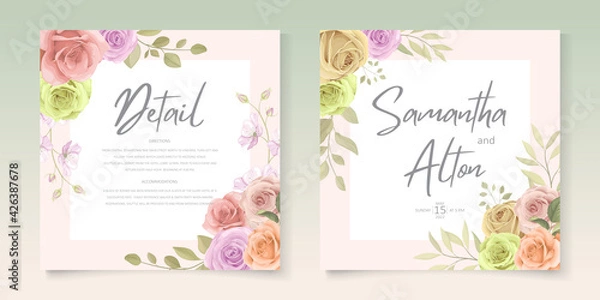 Fototapeta Elegant soft colorful floral wedding invitation card set