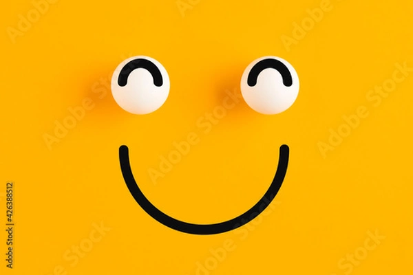 Fototapeta Happy smiling frog face icon on yellow background. Positive mood or feedback