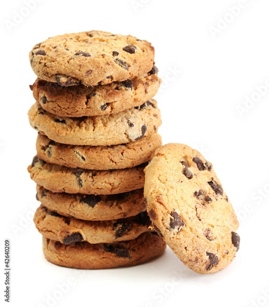 Fototapeta Chocolate chips cookies isolated on white.