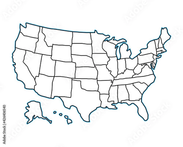 Fototapeta Blank similar USA map isolated on white background. United States of America country. Vector template for website, design, cover, infographics. Graph illustration.