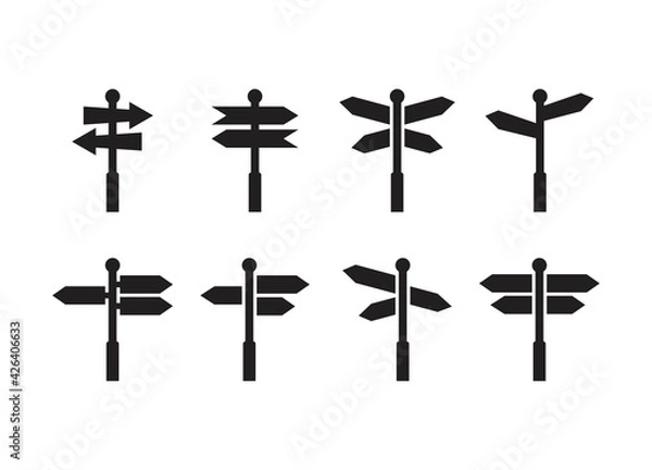 Fototapeta Road direction sign arrows isolated on white background. Signpost icon vector illustration. Vector illustration for web, design element, template, postcard.