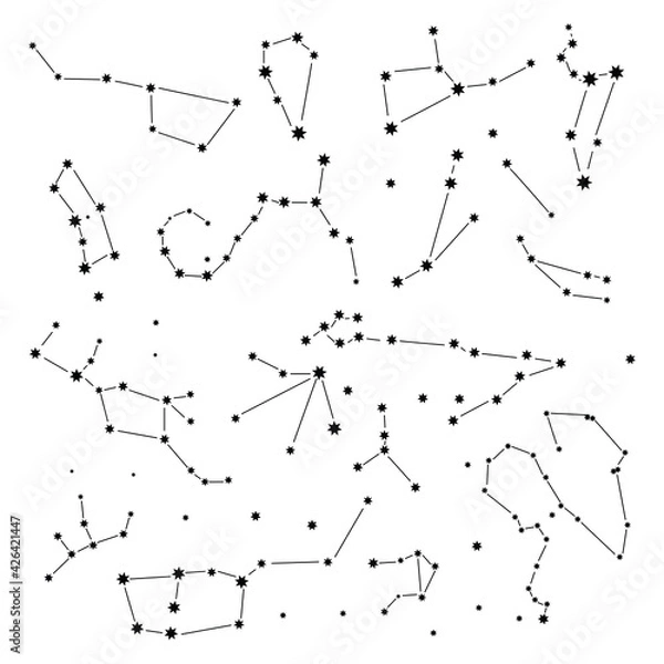 Fototapeta Set of constellations vector. A set of star constellations on a white background. Astronomical sky with stars template