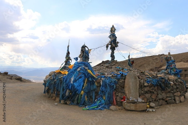 Fototapeta Buddhists in Mongolia. Altar to spirits.