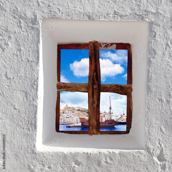 Fototapeta Eivissa Ibiza town view through window