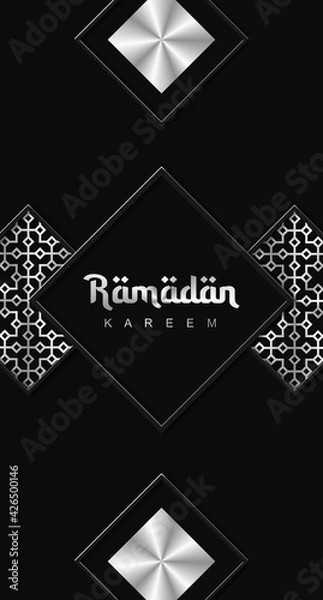 Fototapeta Ramadan Kareem greeting cards set. Ramadan holiday invitations templates collection with gold lettering and arabic pattern. Vector illustration