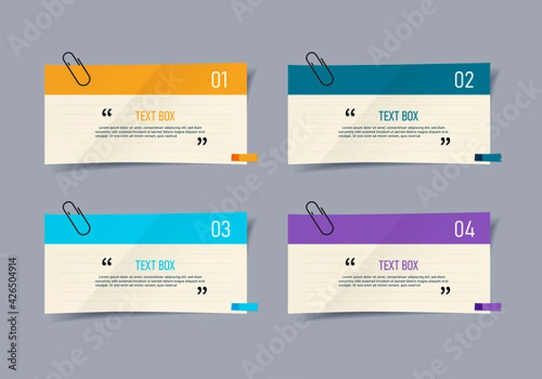 Fototapeta Text box design with note papers infographic.	
