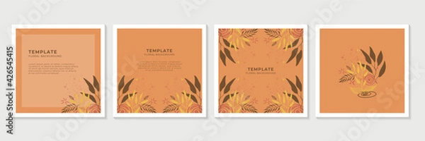 Fototapeta Set of universal hand drawn floral template for cover. Home decor, backgrounds, cards. Children abstract and floral design in doodle style. Vector illustration and seamless pattern