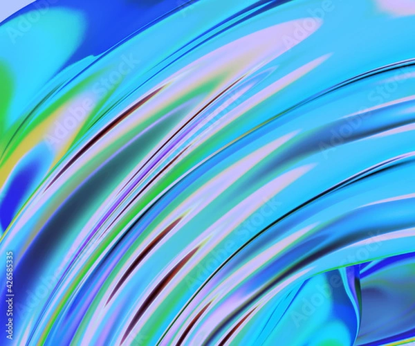 Fototapeta Iridescent vibrant liquid background texture. Fluid Colorful waves abstract render. Shiny acid with smooth folds like waves on a liquid surface.