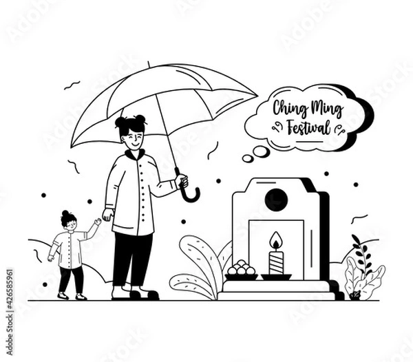 Fototapeta 
Garve with burning candle and food showing concept of qingming tomb offering 

