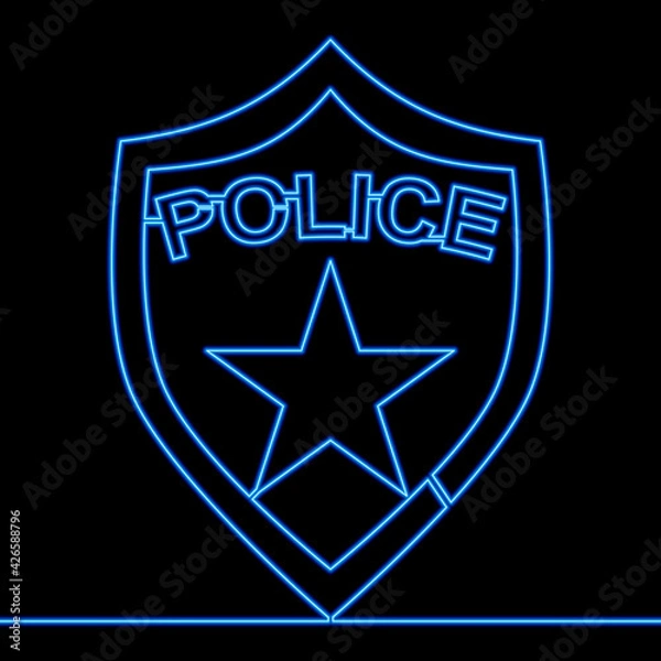 Obraz Continuous line drawing Police badge Sheriff neon