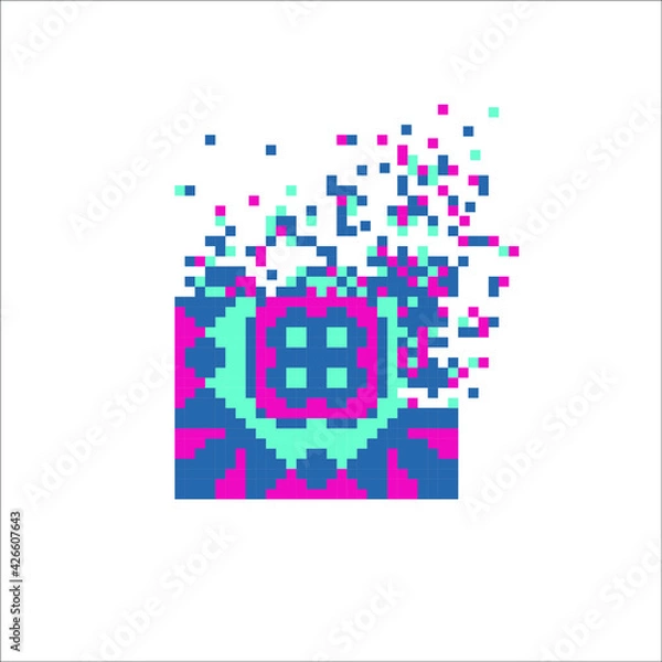 Fototapeta Vector Pixel tile with disintegration effect, illustration for graphic design