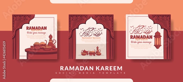 Fototapeta Ramadan post template, social media post template, square flyer and banner, celebrations in the month of Ramadan.