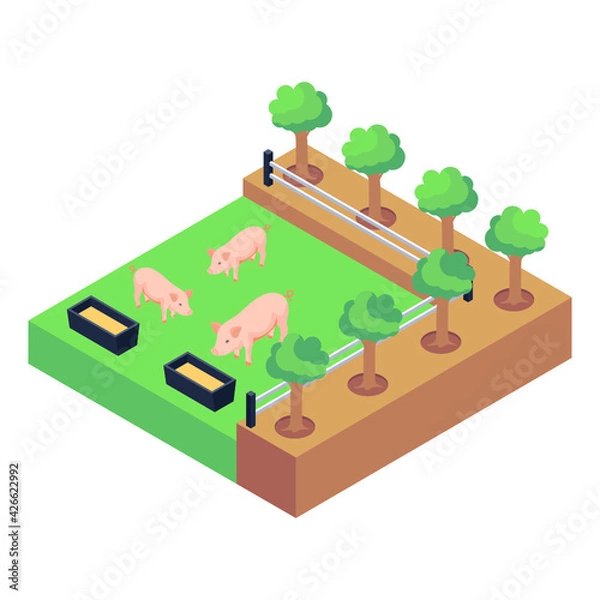 Fototapeta 
Icon of hog farming in an isometric design 

