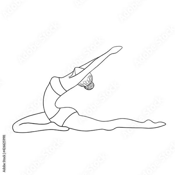 Fototapeta a woman is engaged in stretching, linear vector drawing
