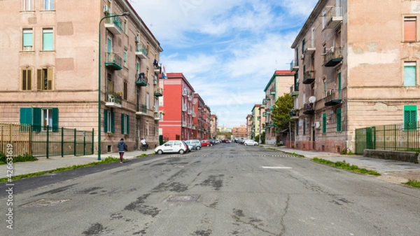 Fototapeta Napoli (Italy) - Via Cocchia, the houses of the former workers of the italsider area of Bagnoli