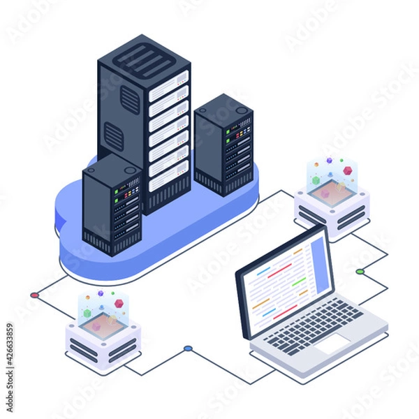 Fototapeta 
A server room icon in isometric design, premium download 

