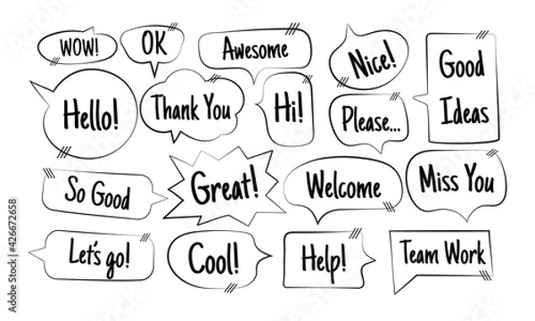 Obraz Collection of outline speech bubbles on white  background.