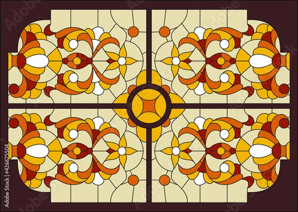 Fototapeta Stained glass window, classic pattern, light in the window