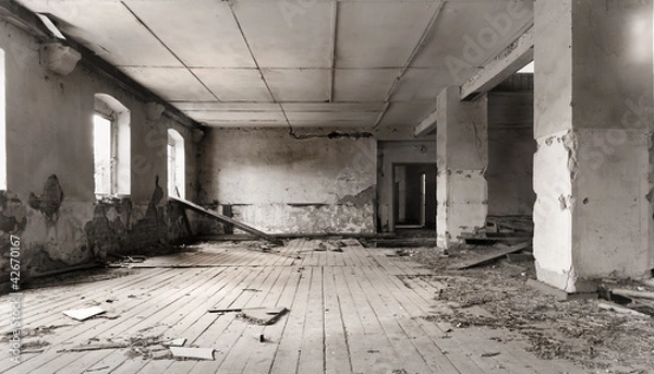 Obraz Fragment starego radzieckiego baraku, opuszczona reszta sali filmowej.