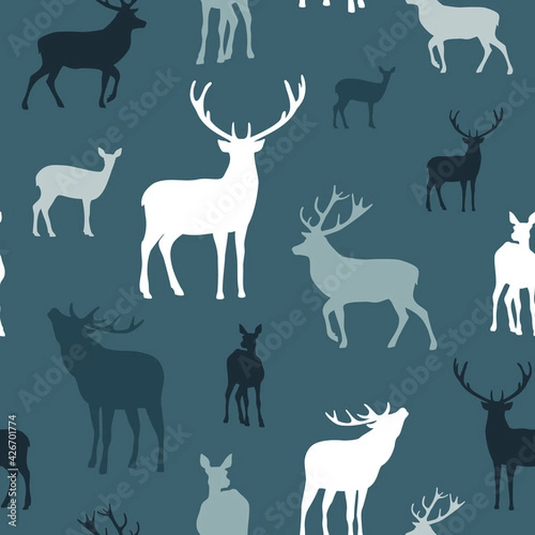 Obraz Deer silhouette seamless pattern stock illustration.