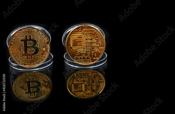 Fototapeta Bitcoin gold coin, with copy space