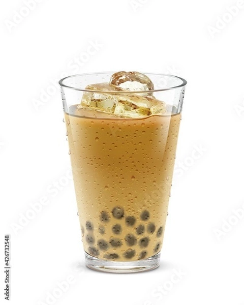 Fototapeta グラス タピオカミルクティー 氷 飲み物 イラスト リアル 汗