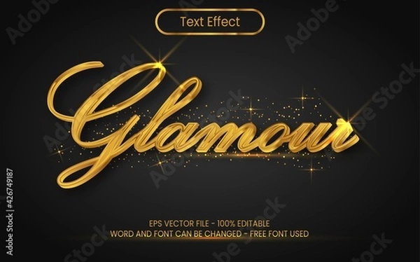Fototapeta Gold text effect, 3d and glamour word with shinny glitter background.
