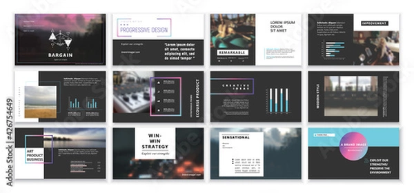 Fototapeta Original orange and black Presentation templates or corporate booklet. 
Easy Use in creative flyer and style info banner, trendy strategy mockups. 
Simple modern Slideshow or Startup. ppt. 