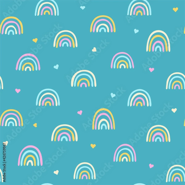 Fototapeta Colored baby seamless pattern with cute rainbows. Creative vector background for fabric, textile, baby wallpaper.