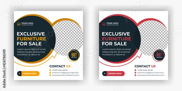 Fototapeta Furniture instagram social media post template. Minimal promotion sale instagram banner templates. square social media promotion templates. Vector illustration for instagram post