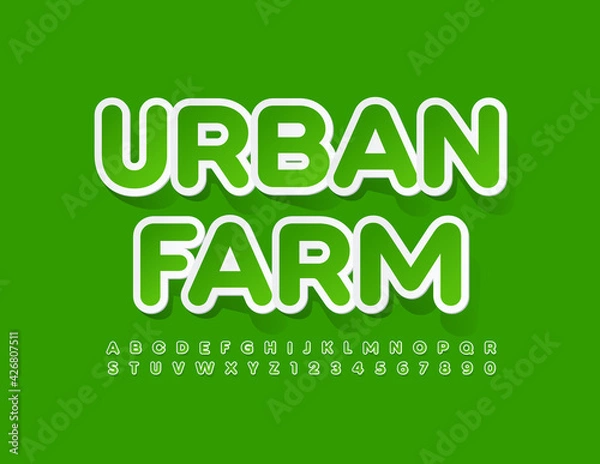 Fototapeta Vector Green Sign Urban Farm.  Sticker style Font. Stylish Alphabet Letters and Numbers set.