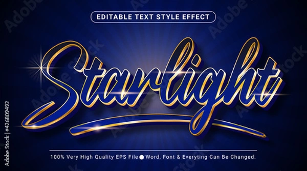 Fototapeta Starlight text, shiny royal blue golden style editable text effect