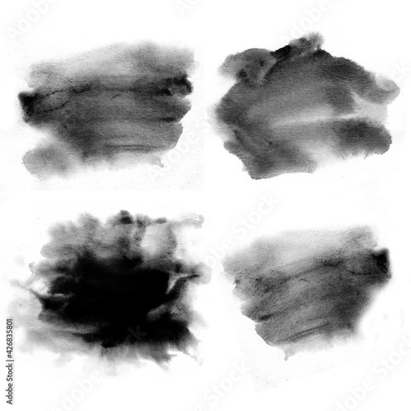 Fototapeta Watercolor background for textures. Abstract watercolor background. Spray paint, ink stains on the paper. Black, monochrome