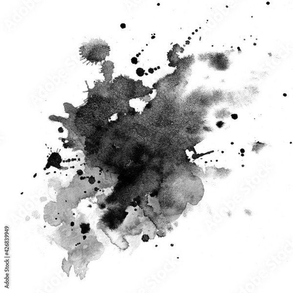 Fototapeta Watercolor background for textures. Abstract watercolor background. Spray paint, ink stains on the paper. Black, monochrome
