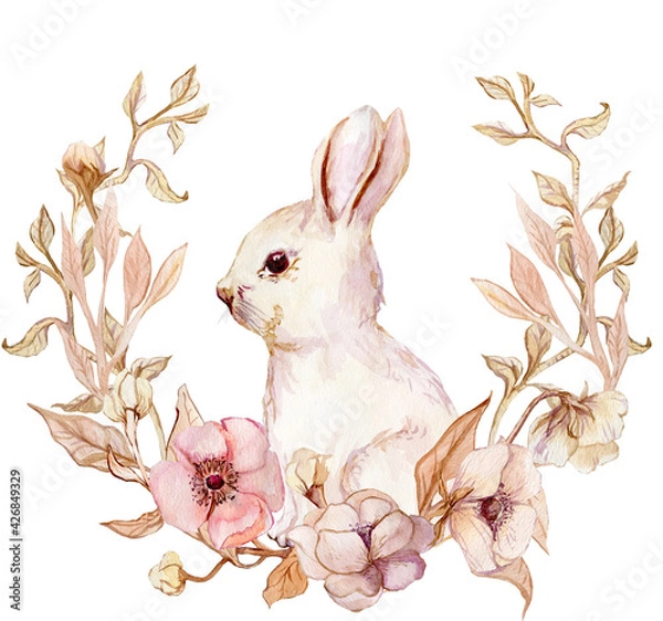 Fototapeta flower frame with rabbit