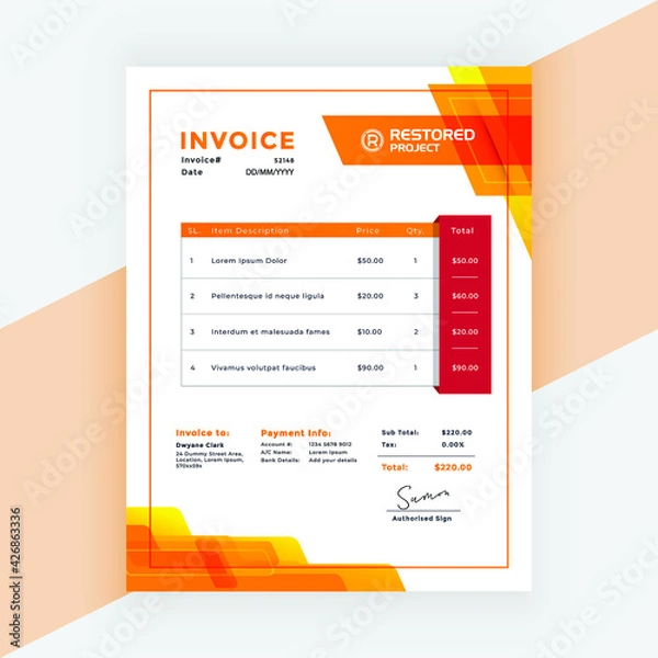 Obraz modern design Invoice, Stationery design