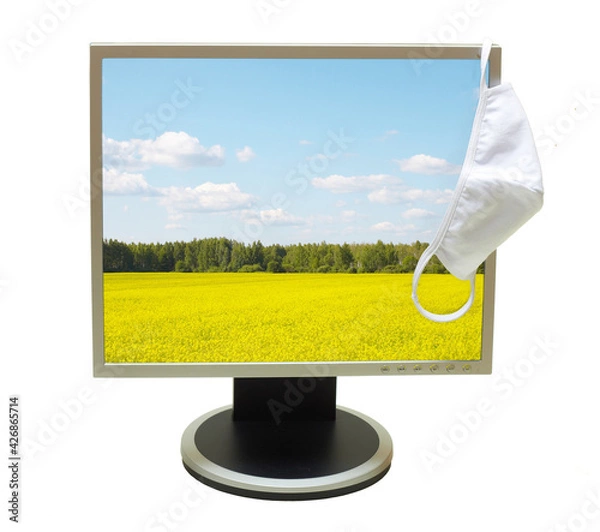 Fototapeta Computer screen with facemask