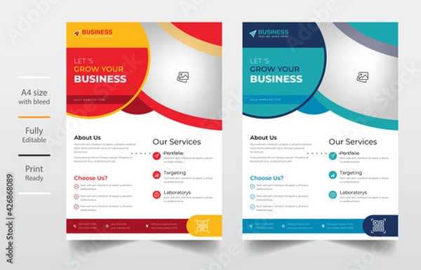Fototapeta creative business flyer template design with blue and red color, catalog, proposal, advertise, promotion, leaflet, paper, Flyer Template Geometric shape used for business poster layout.
