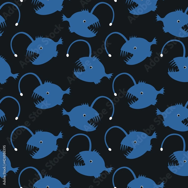 Obraz Seamless pattern with deep sea angler fish. 