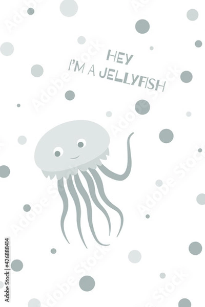 Obraz Postcard with cute smiling jellyfish.